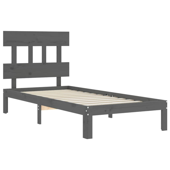 Massivholzbett mit Kopfteil Grau 90x200 cm