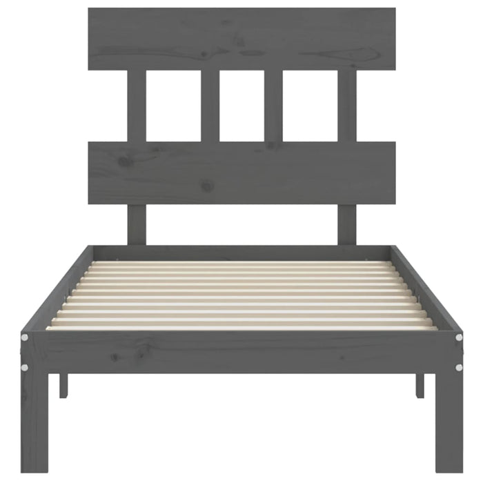 Massivholzbett mit Kopfteil Grau 90x200 cm