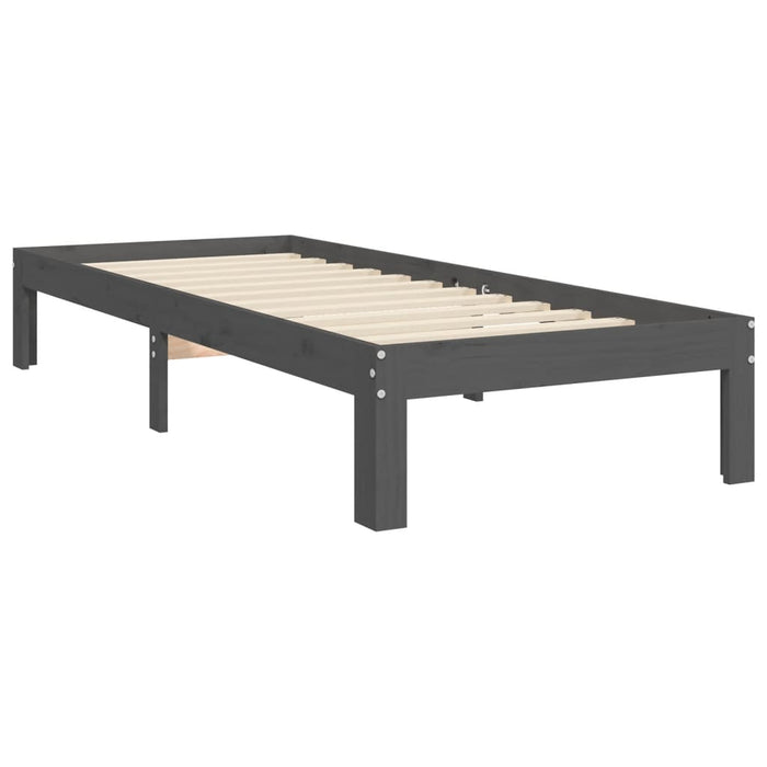 Massivholzbett mit Kopfteil Grau 90x200 cm