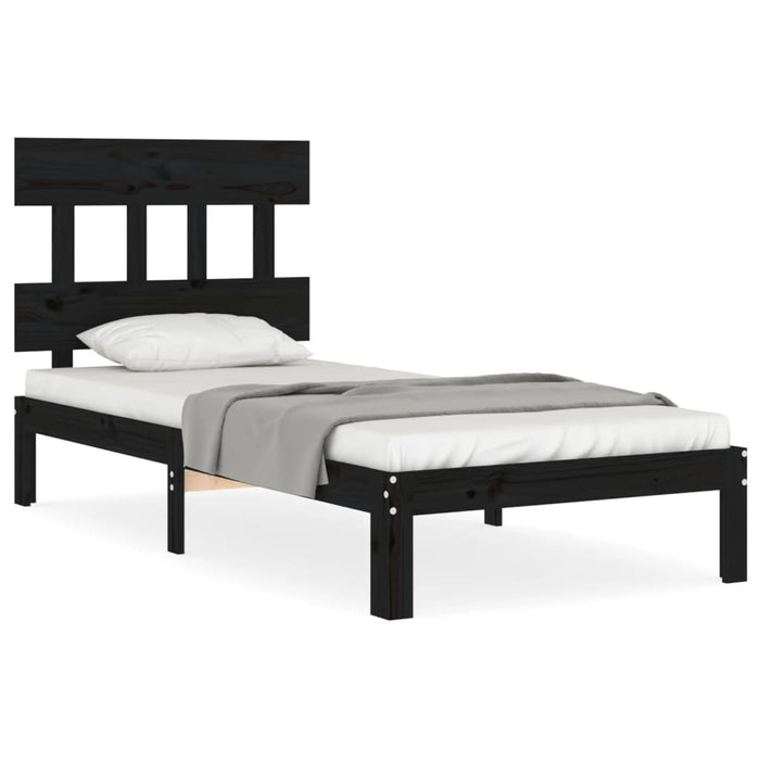 Massivholzbett mit Kopfteil Schwarz 90x200 cm