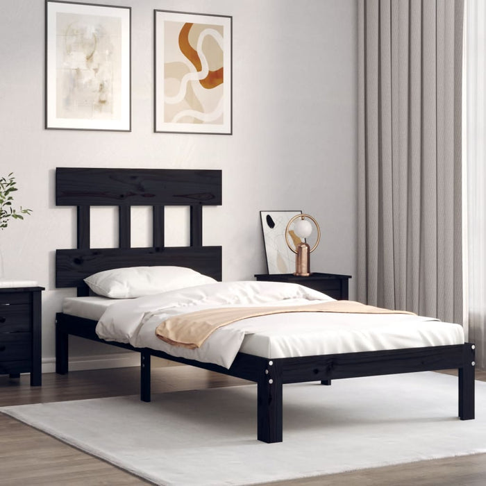 Massivholzbett mit Kopfteil Schwarz 90x200 cm