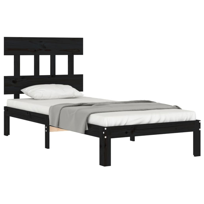 Massivholzbett mit Kopfteil Schwarz 90x200 cm