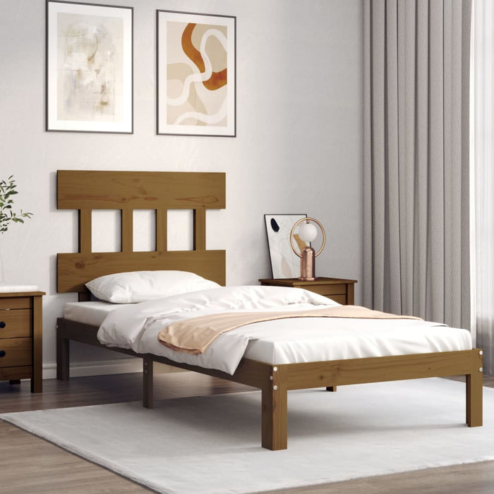 Massivholzbett mit Kopfteil Honigbraun 100x200 cm