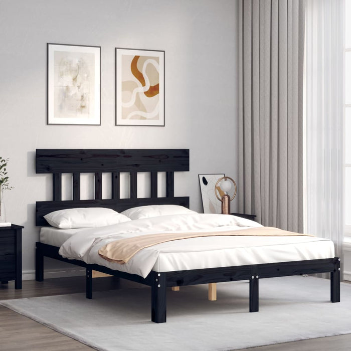 Massivholzbett mit Kopfteil Schwarz 120x200 cm
