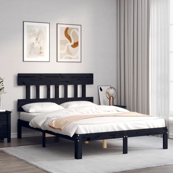 Massivholzbett mit Kopfteil Schwarz 140x200 cm