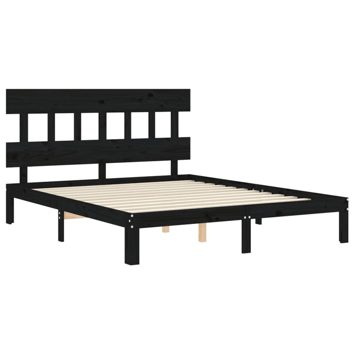 Massivholzbett mit Kopfteil Schwarz