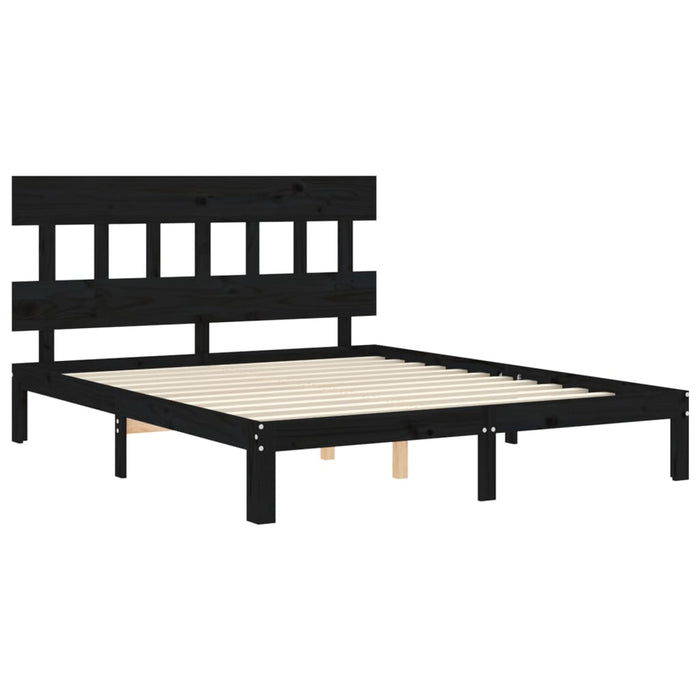 Massivholzbett mit Kopfteil Schwarz 160x200 cm