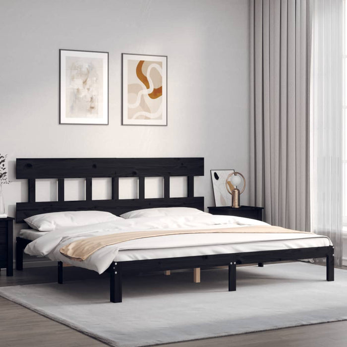 Massivholzbett mit Kopfteil Schwarz 200x200 cm