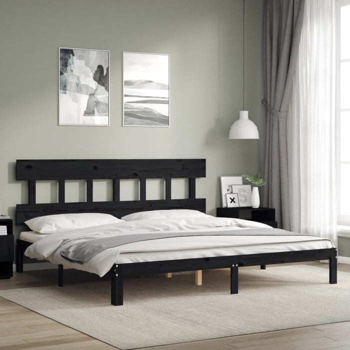 Massivholzbett mit Kopfteil Schwarz 200x200 cm