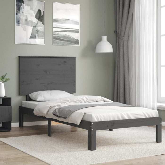 Massivholzbett mit Kopfteil Grau 90x200 cm