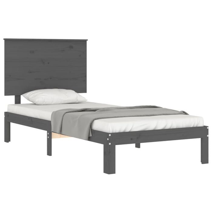 Massivholzbett mit Kopfteil Grau 90x200 cm