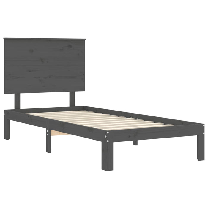 Massivholzbett mit Kopfteil Grau 90x200 cm
