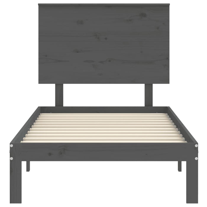 Massivholzbett mit Kopfteil Grau 90x200 cm