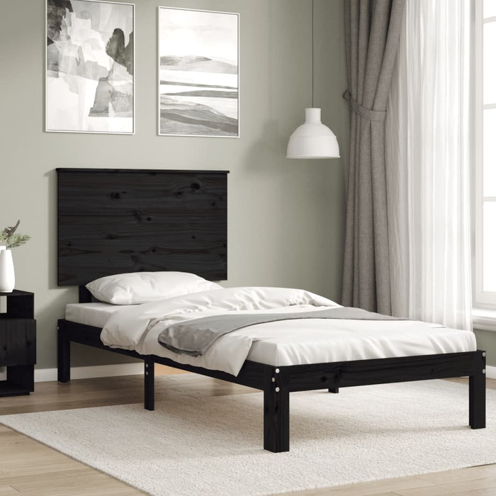 Massivholzbett mit Kopfteil Schwarz 90x200 cm