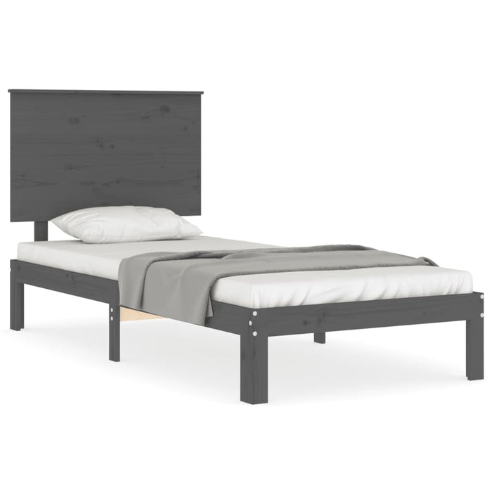 Massivholzbett mit Kopfteil Grau 100x200 cm