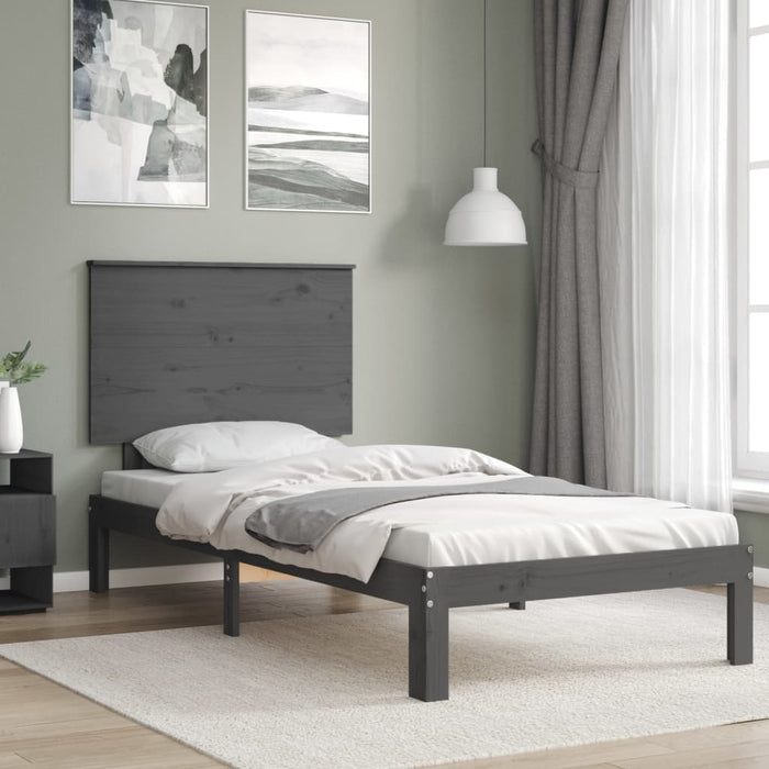 Massivholzbett mit Kopfteil Grau 100x200 cm
