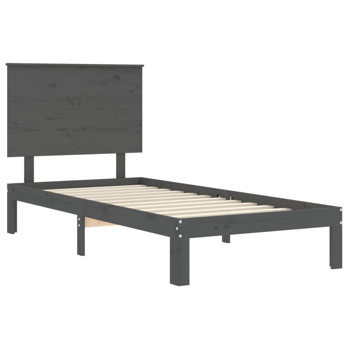 Massivholzbett mit Kopfteil Grau 100x200 cm