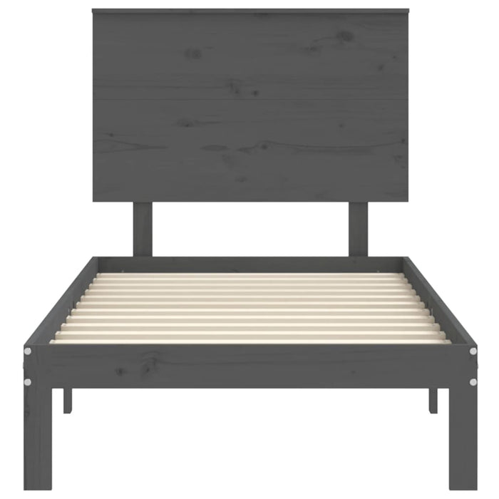 Massivholzbett mit Kopfteil Grau 100x200 cm
