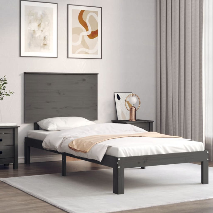 Massivholzbett mit Kopfteil Grau 100x200 cm