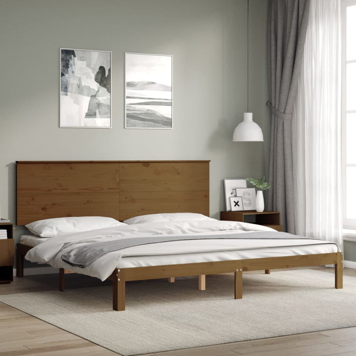 Massivholzbett mit Kopfteil Honigbraun 200x200 cm