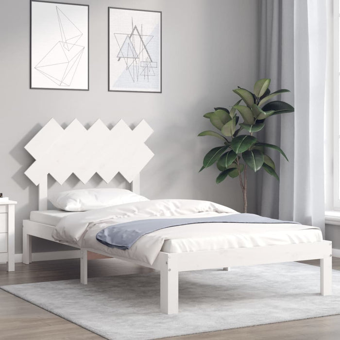 Massivholzbett mit Kopfteil Weiß 100x200 cm