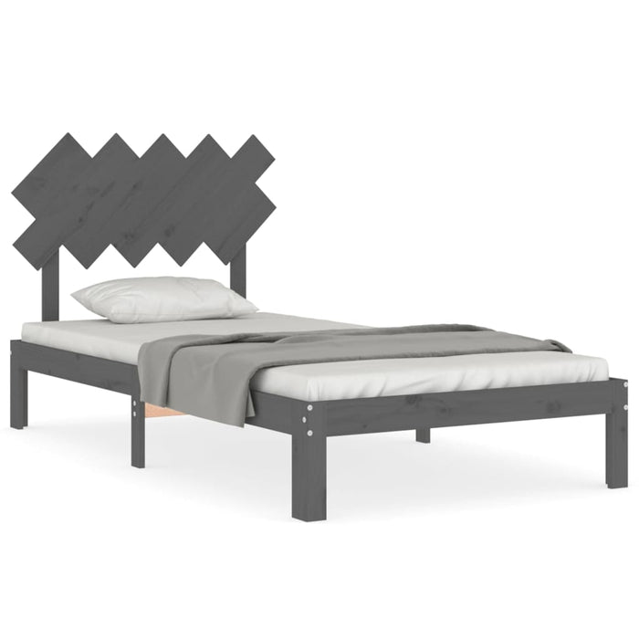 Massivholzbett mit Kopfteil Grau 100x200 cm