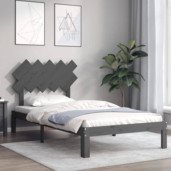Massivholzbett mit Kopfteil Grau 100x200 cm