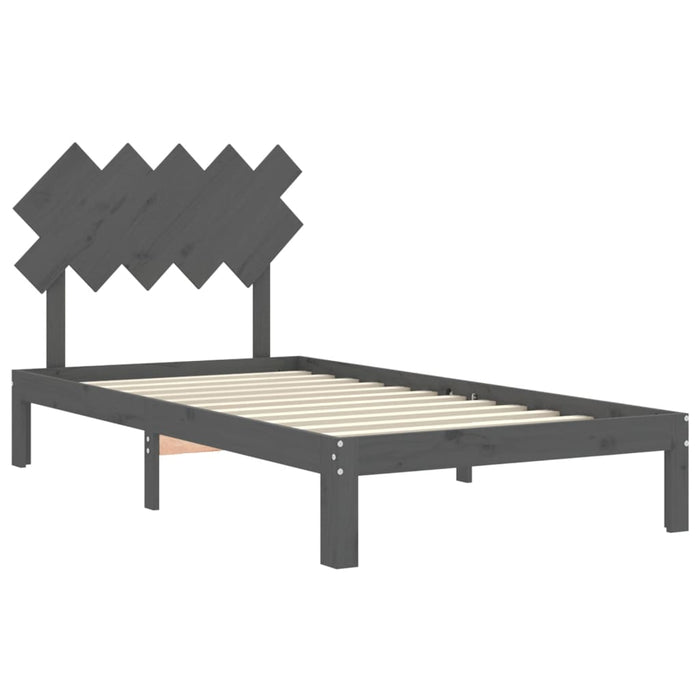Massivholzbett mit Kopfteil Grau 100x200 cm