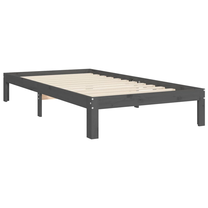 Massivholzbett mit Kopfteil Grau 100x200 cm