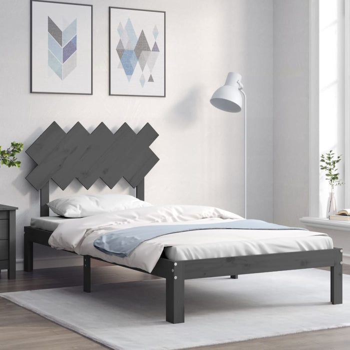 Massivholzbett mit Kopfteil Grau 100x200 cm