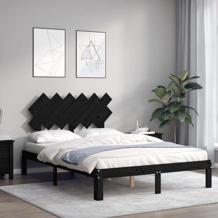 Massivholzbett mit Kopfteil Schwarz 120x200 cm