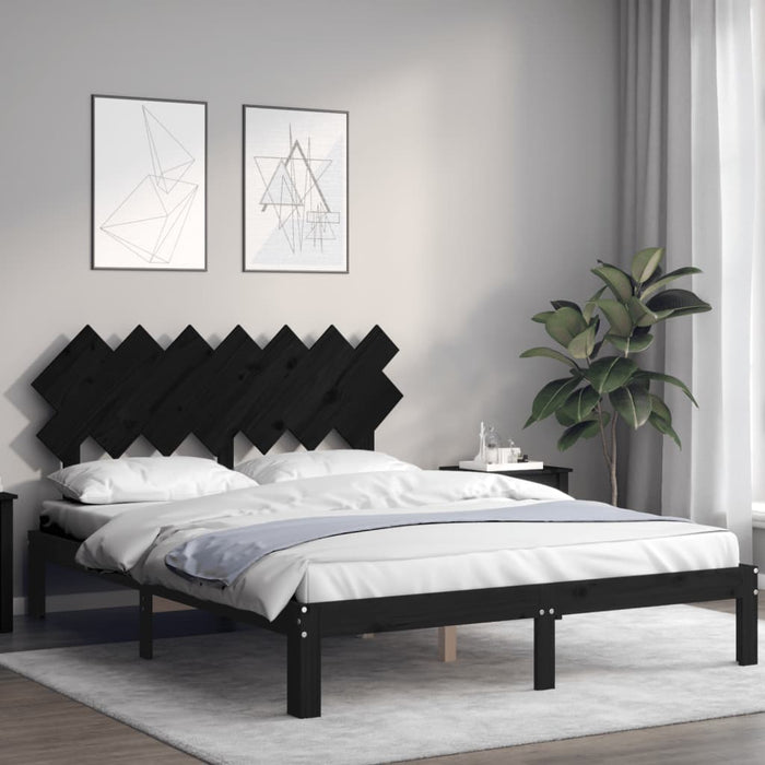 Massivholzbett mit Kopfteil Schwarz 140x200 cm
