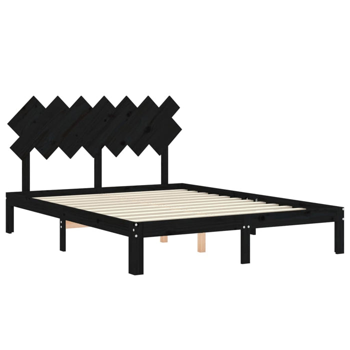 Massivholzbett mit Kopfteil Schwarz 140x200 cm