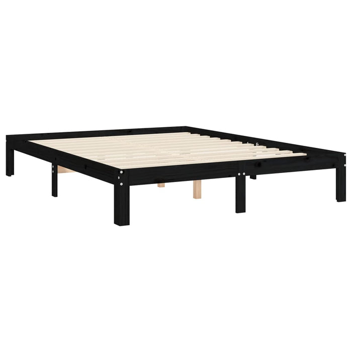 Massivholzbett mit Kopfteil Schwarz 140x200 cm