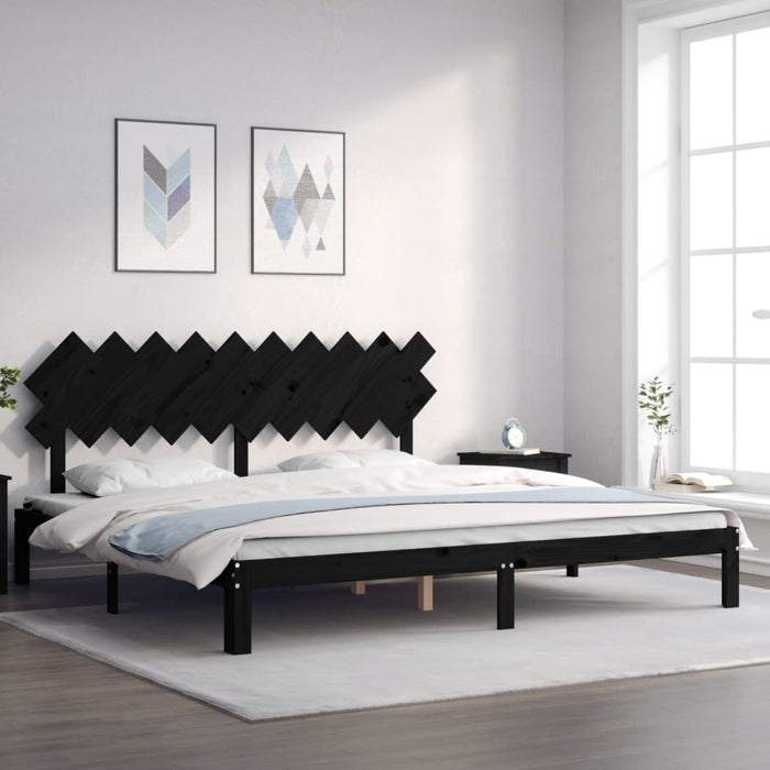 Massivholzbett mit Kopfteil Schwarz 200x200 cm
