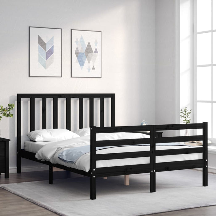 Massivholzbett mit Kopfteil Schwarz 140x190 cm