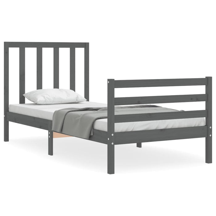 Massivholzbett mit Kopfteil Grau 100x200 cm