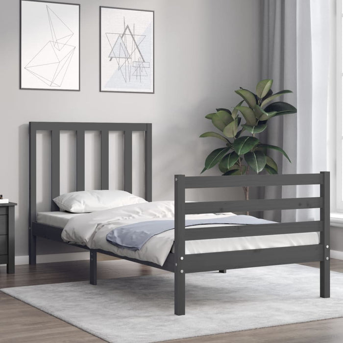 Massivholzbett mit Kopfteil Grau 100x200 cm