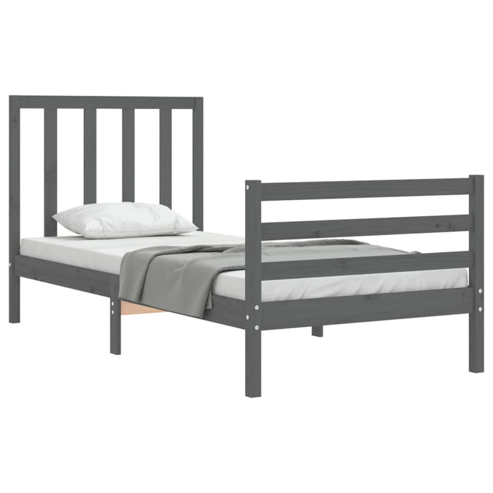 Massivholzbett mit Kopfteil Grau 100x200 cm