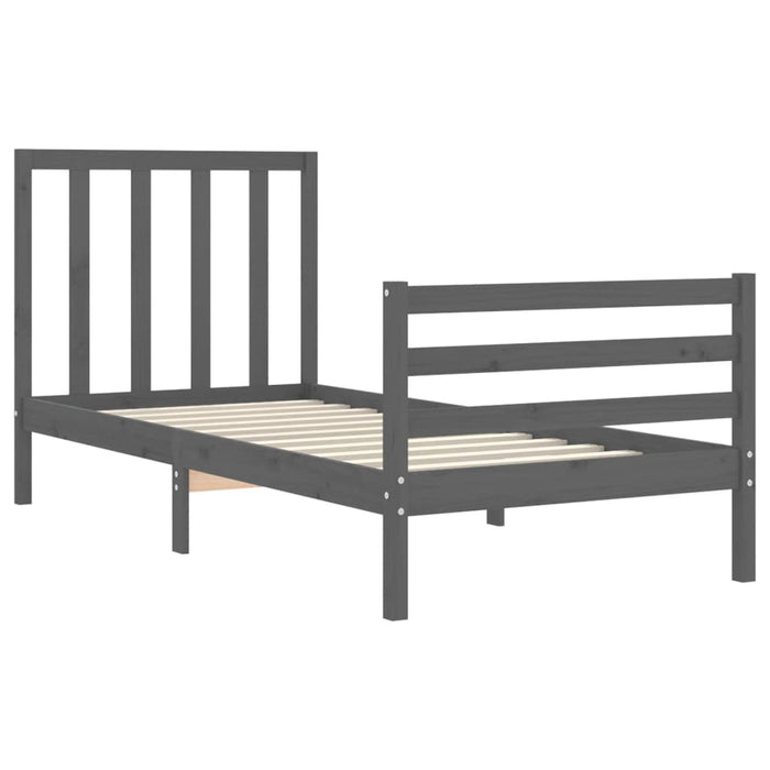 Massivholzbett mit Kopfteil Grau 100x200 cm