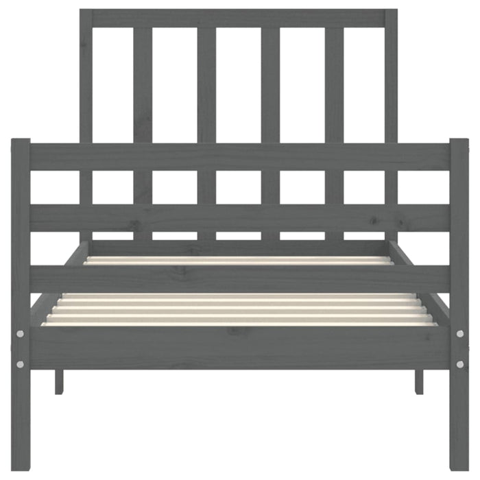 Massivholzbett mit Kopfteil Grau 100x200 cm