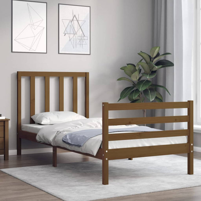 Massivholzbett mit Kopfteil Honigbraun 100x200 cm