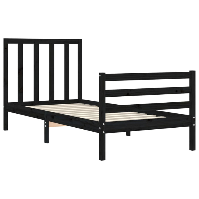 Massivholzbett mit Kopfteil Schwarz 100x200 cm
