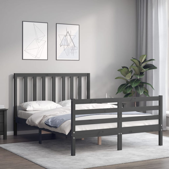 Massivholzbett mit Kopfteil Grau 120x200 cm