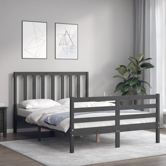 Massivholzbett mit Kopfteil Grau 140x200 cm