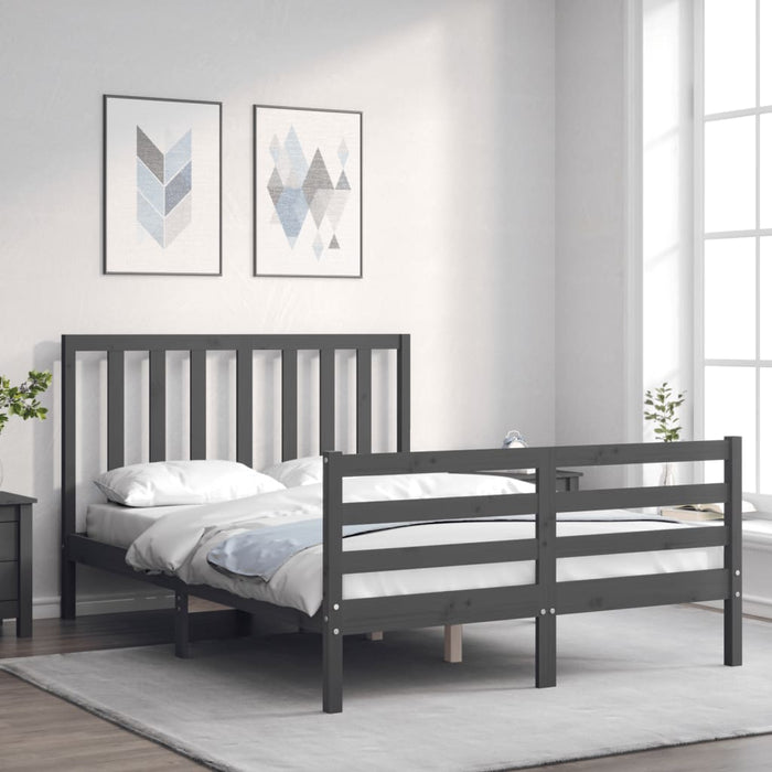 Massivholzbett mit Kopfteil Grau 140x200 cm