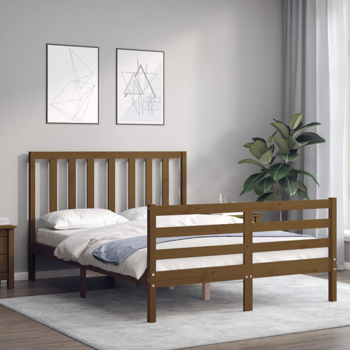 Massivholzbett mit Kopfteil Honigbraun 140x200 cm