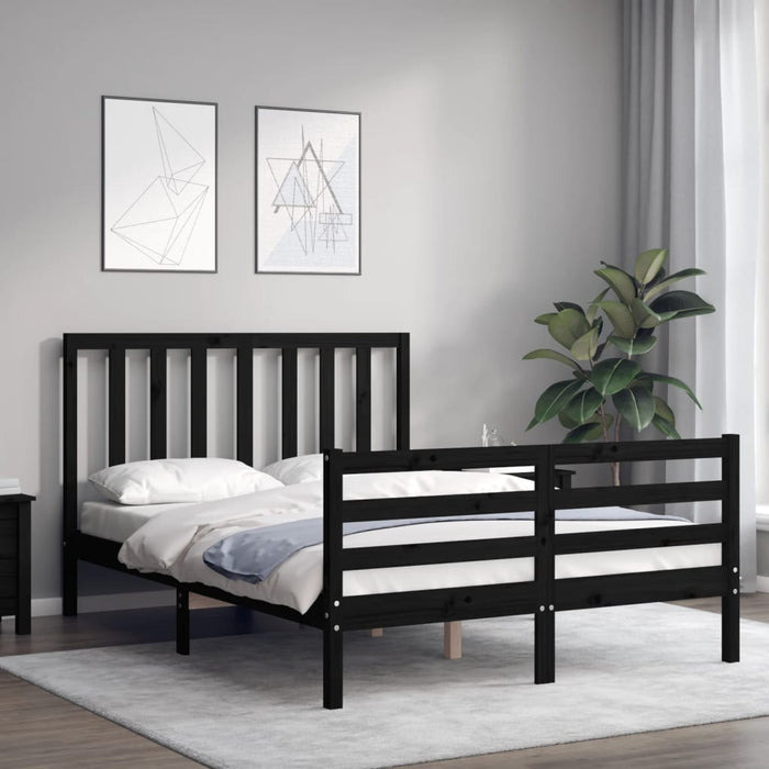 Massivholzbett mit Kopfteil Schwarz 140x200 cm