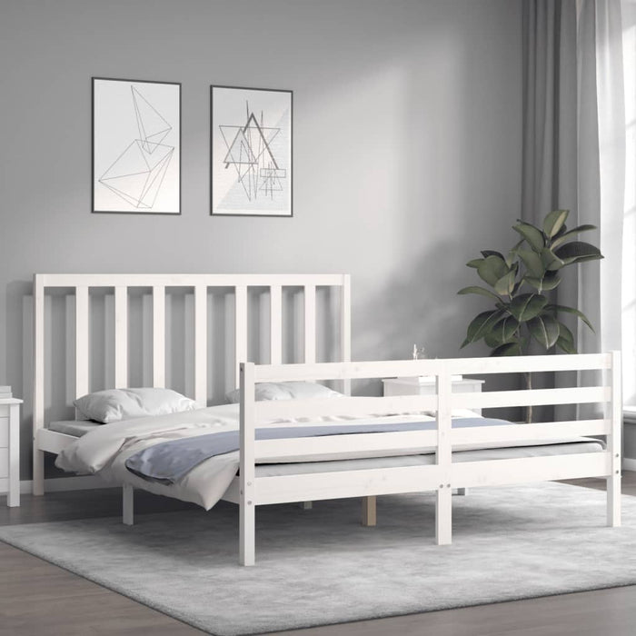 Massivholzbett mit Kopfteil Weiß