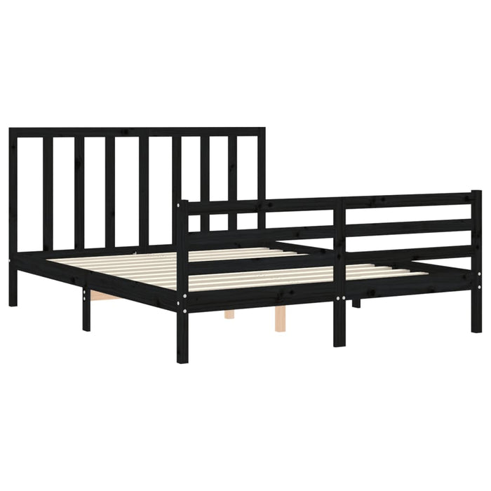 Massivholzbett mit Kopfteil Schwarz